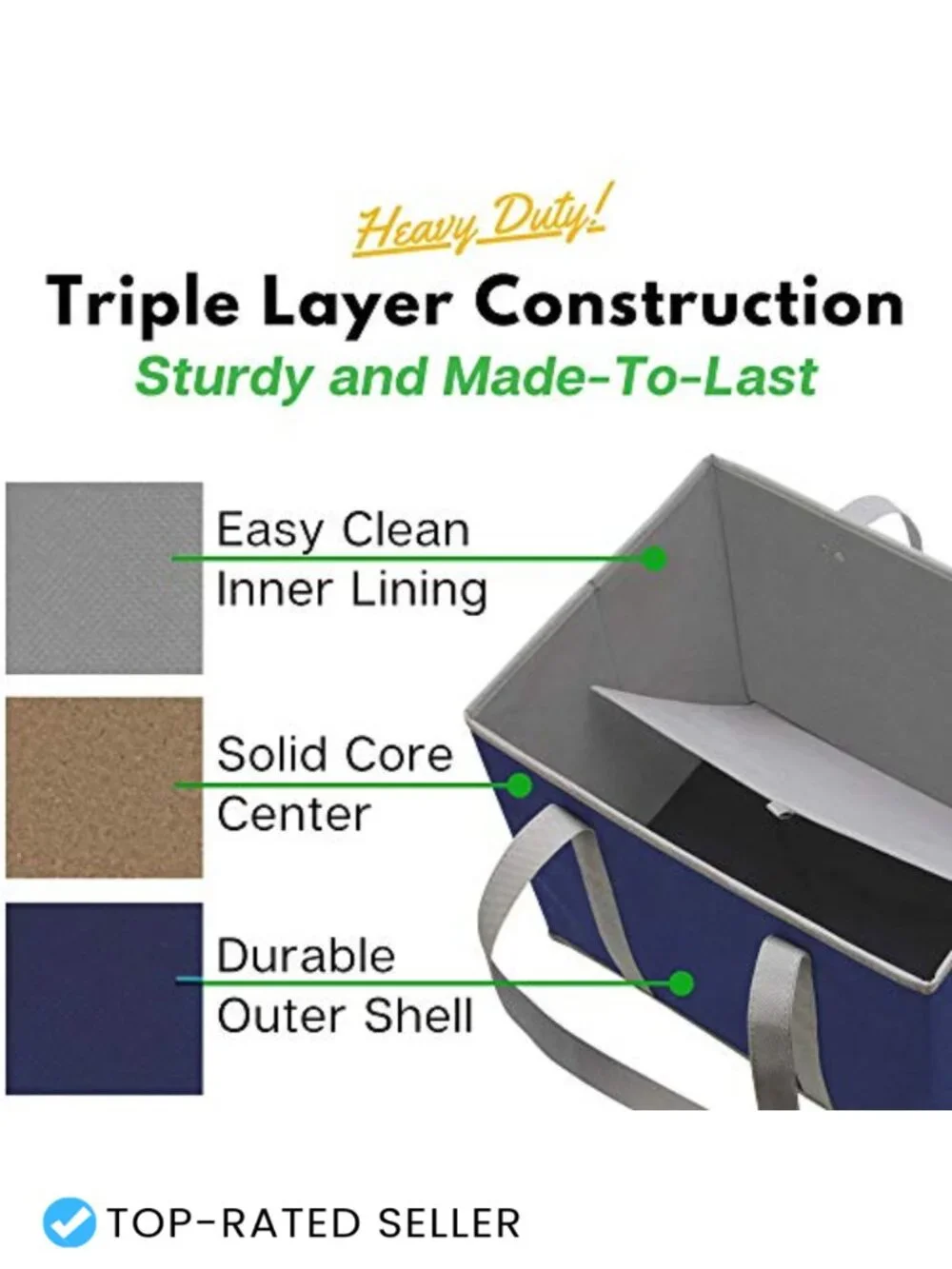 Heavy Duty Reusable Grocery Bags, Large Box Shaped Totes, Stand Up, Foldable,